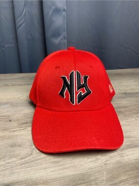 Red Baseball‎ Cap with Black & White NY Logo, Adjustable